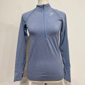 Gymshark Blue Vital Seamless 2.0 1/4 Zip Pullover Longe Sleeves Activewear Yoga